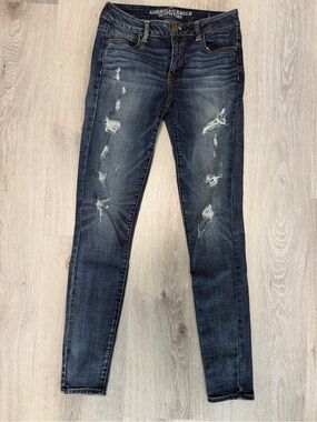 American Eagle Outfitters Distressed Denim Skinny Jeans Hi-Rise Jeggings 4R